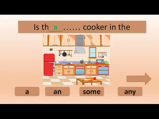 a an some any Is there …… cooker in the kitchen? a