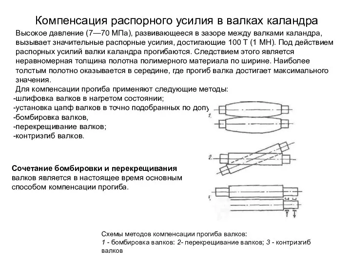 Компенсация распорного усилия в валках каландра Высокое давление (7—70 МПа), развивающееся в