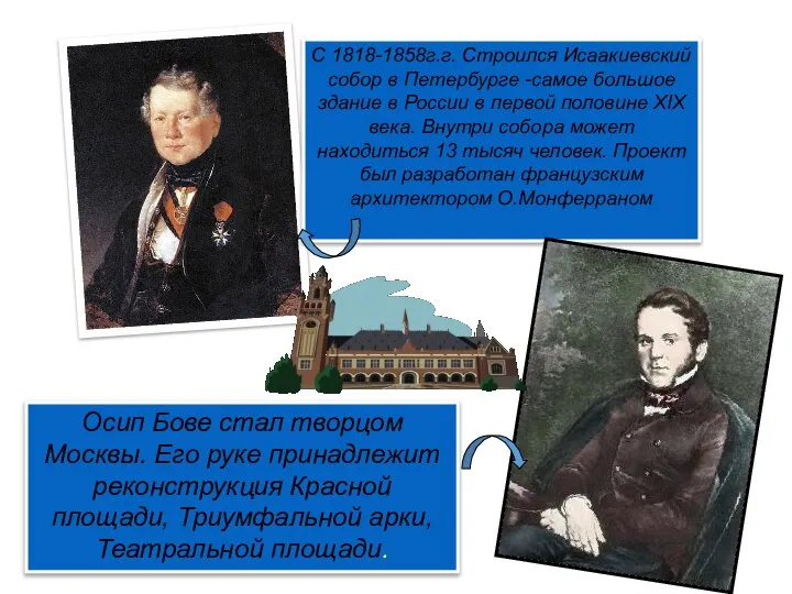 С 1818-1858г.г. Строился Исаакиевский собор в Петербурге -самое большое здание в России