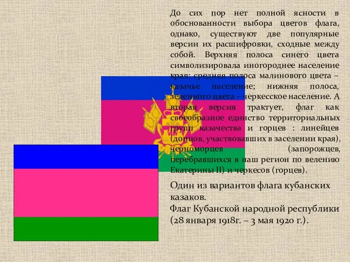 Один из вариантов флага кубанских казаков. Флаг Кубанской народной республики (28 января