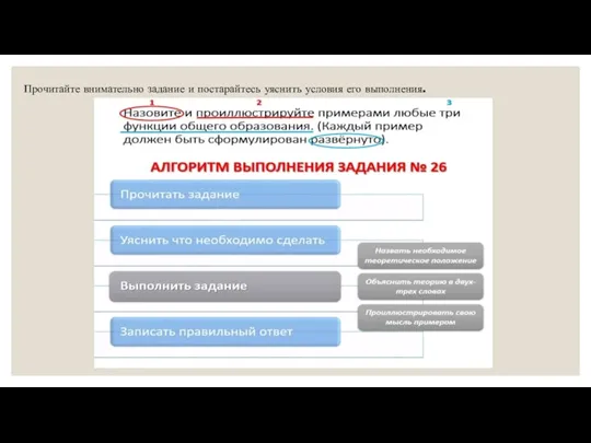 Прочитайте внимательно задание и постарайтесь уяснить условия его выполнения.