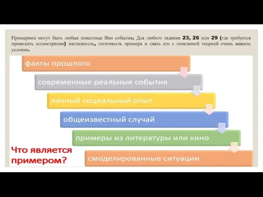 Примерами могут быть любые известные Вам события. Для любого задания 23, 26