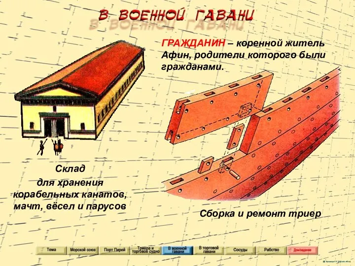 Склад для хранения корабельных канатов, мачт, вёсел и парусов Сборка и ремонт