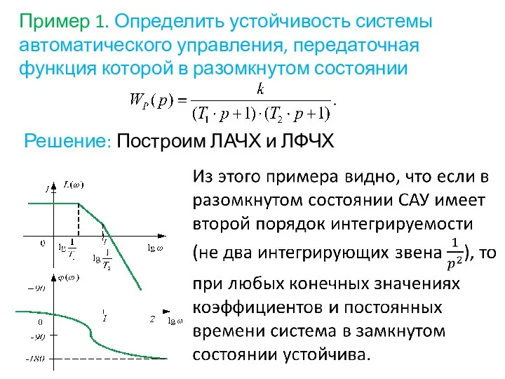 Пример 1. Определить устойчивость системы автоматического управления, передаточная функция которой в разомкнутом