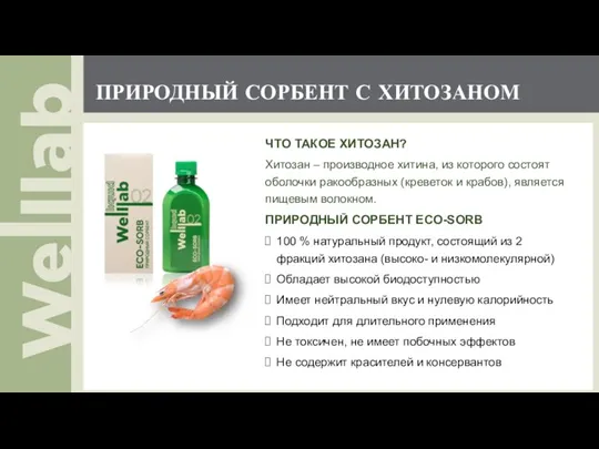 ПРИРОДНЫЙ СОРБЕНТ С ХИТОЗАНОМ ЧТО ТАКОЕ ХИТОЗАН? Хитозан – производное хитина, из