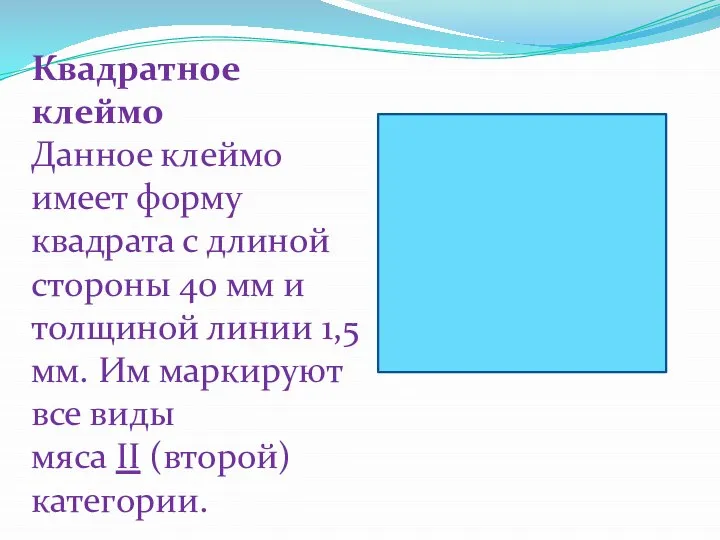 Квадратное клеймо Данное клеймо имеет форму квадрата с длиной стороны 40 мм