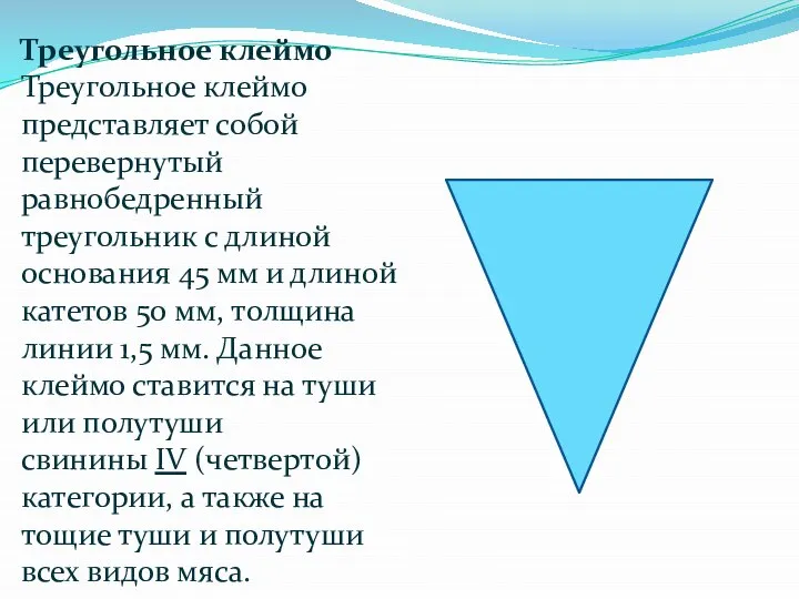 Треугольное клеймо Треугольное клеймо представляет собой перевернутый равнобедренный треугольник с длиной основания