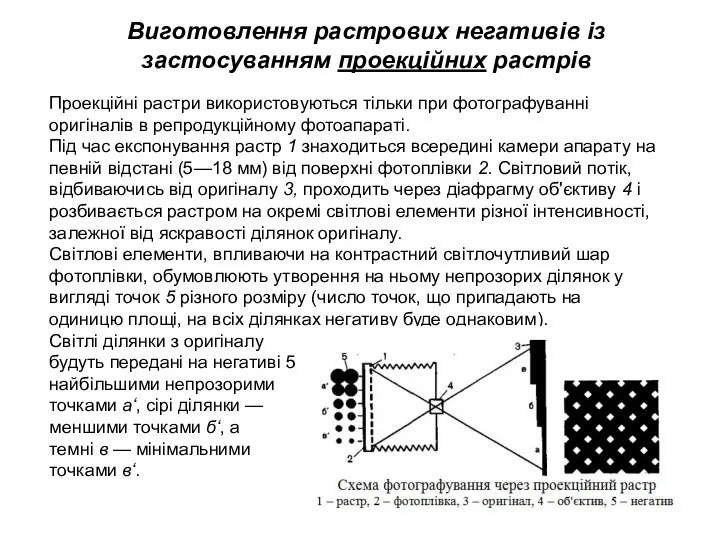 Виготовлення растрових негативів із застосуванням проекційних растрів Проекційні растри використовуються тільки при