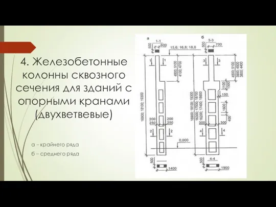 4. Железобетонные колонны сквозного сечения для зданий с опорными кранами (двухветвевые) а