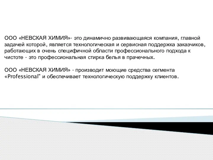 ООО «НЕВСКАЯ ХИМИЯ»- это динамично развивающаяся компания, главной задачей которой, является технологическая