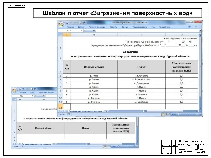 Шаблон и отчет «Загрязнения поверхностных вод»