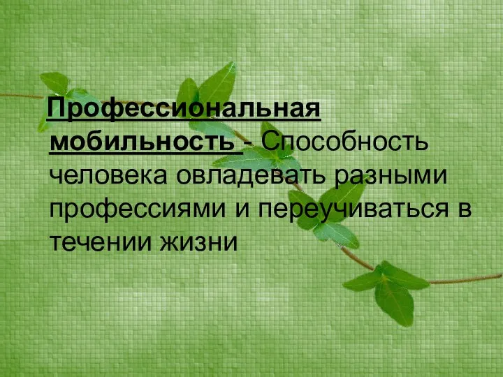 Профессиональная мобильность - Способность человека овладевать разными профессиями и переучиваться в течении жизни