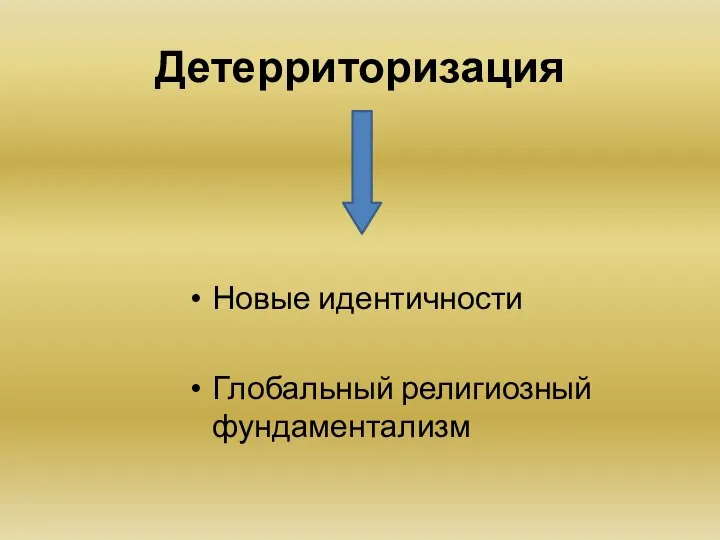 Детерриторизация Новые идентичности Глобальный религиозный фундаментализм