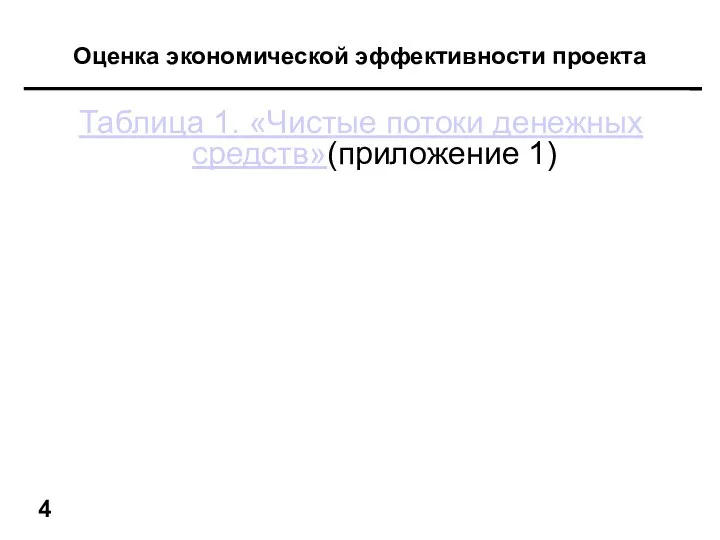 Оценка экономической эффективности проекта Таблица 1. «Чистые потоки денежных средств»(приложение 1)