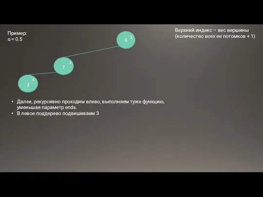 8 7 2 3 Далее, рекурсивно проходим влево, выполняем туже функцию, уменьшая