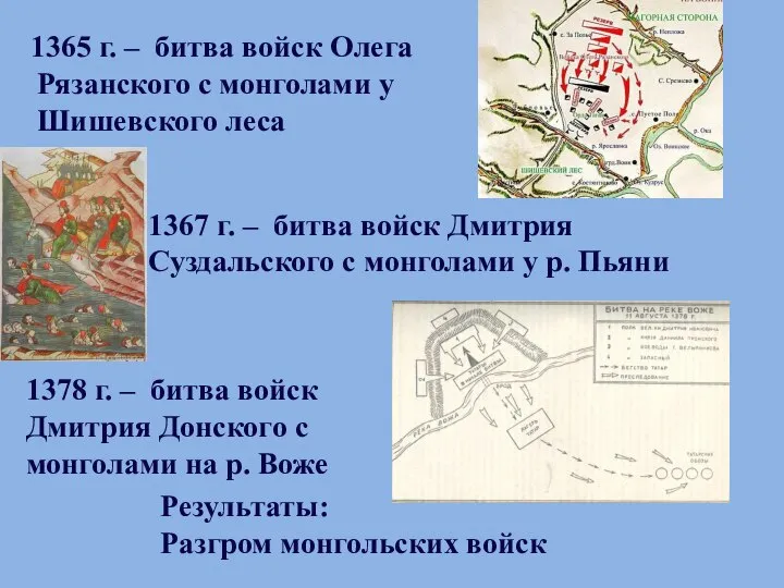 1365 г. – битва войск Олега Рязанского с монголами у Шишевского леса