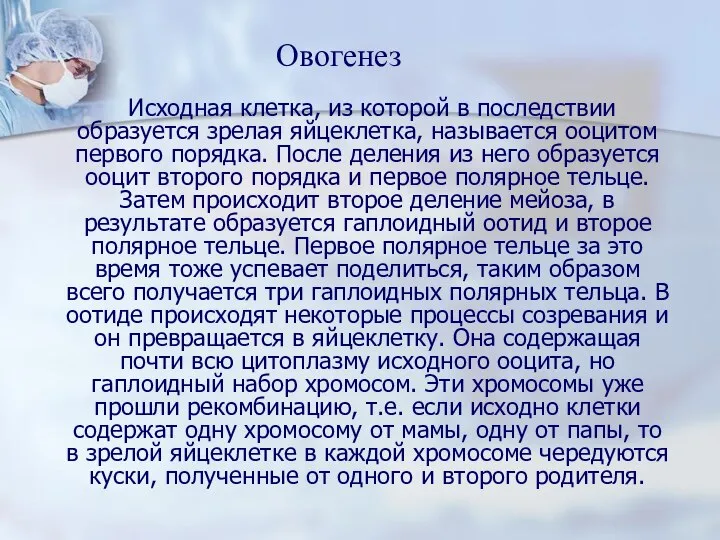 Исходная клетка, из которой в последствии образуется зрелая яйцеклетка, называется ооцитом первого