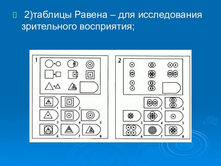 2)таблицы Равена – для исследования зрительного восприятия;