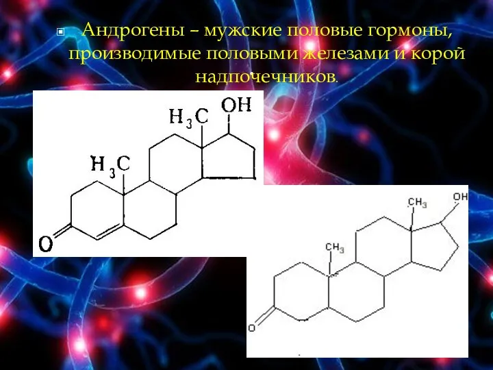 . Андрогены – мужские половые гормоны, производимые половыми железами и корой надпочечников.