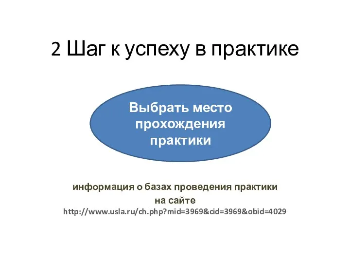 2 Шаг к успеху в практике практики информация о базах проведения практики