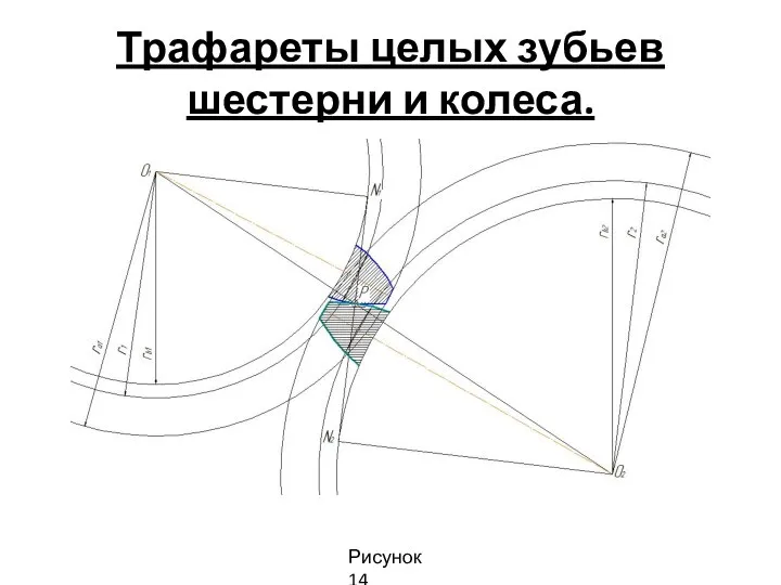 Трафареты целых зубьев шестерни и колеса. Рисунок 14