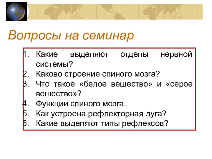 Вопросы на семинар Какие выделяют отделы нервной системы? Каково строение спиного мозга?