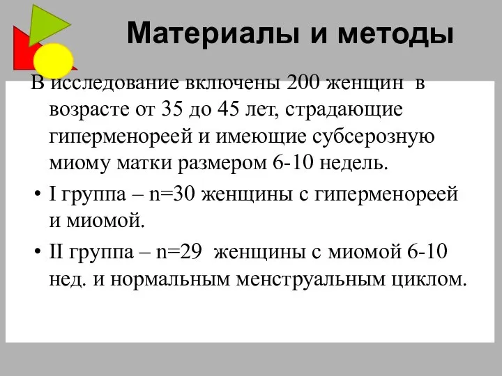 Материалы и методы В исследование включены 200 женщин в возрасте от 35