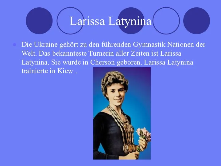 Larissa Latynina Die Ukraine gehört zu den führenden Gymnastik Nationen der Welt.