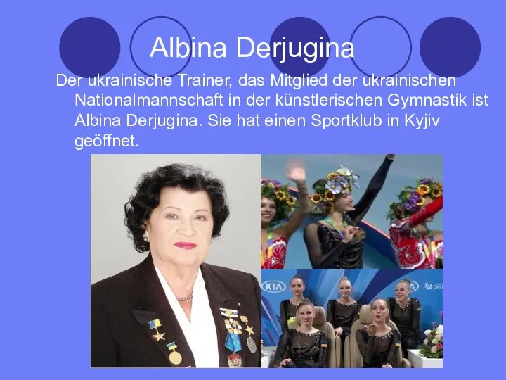 Albina Derjugina Der ukrainische Trainer, das Mitglied der ukrainischen Nationalmannschaft in der