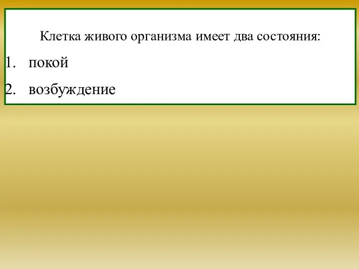 Клетка живого организма имеет два состояния: покой возбуждение