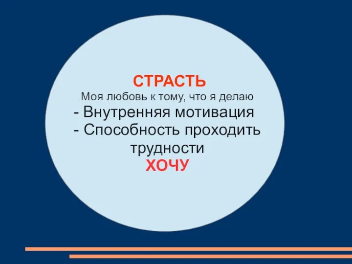 СТРАСТЬ Моя любовь к тому, что я делаю - Внутренняя мотивация - Способность проходить трудности ХОЧУ