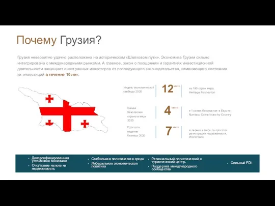 Почему Грузия? Грузия невероятно удачно расположена на историческом «Шелковом пути». Экономика Грузии