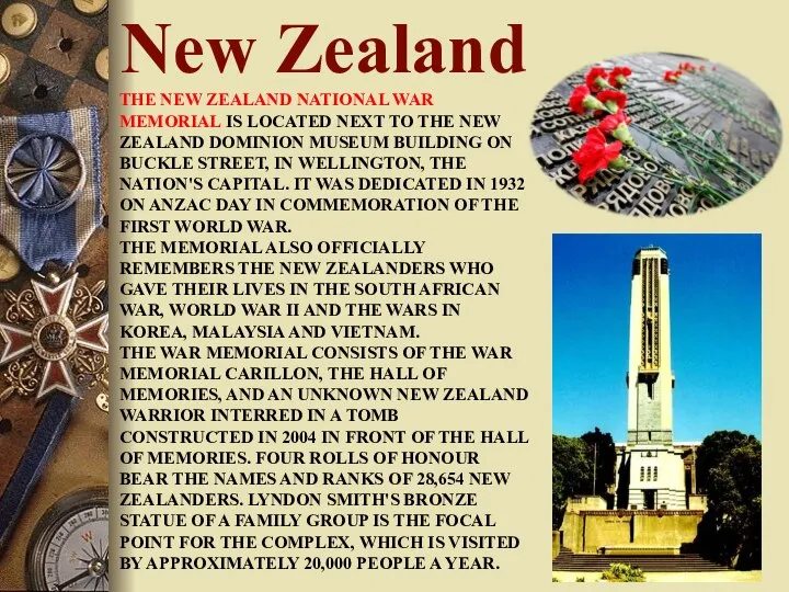 New Zealand THE NEW ZEALAND NATIONAL WAR MEMORIAL IS LOCATED NEXT TO