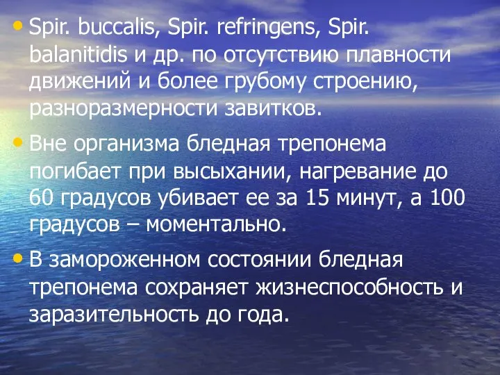 Spir. buccalis, Spir. refringens, Spir. balanitidis и др. по отсутствию плавности движений