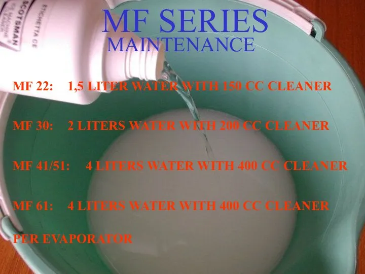 MF SERIES MAINTENANCE MF 22: 1,5 LITER WATER WITH 150 CC CLEANER