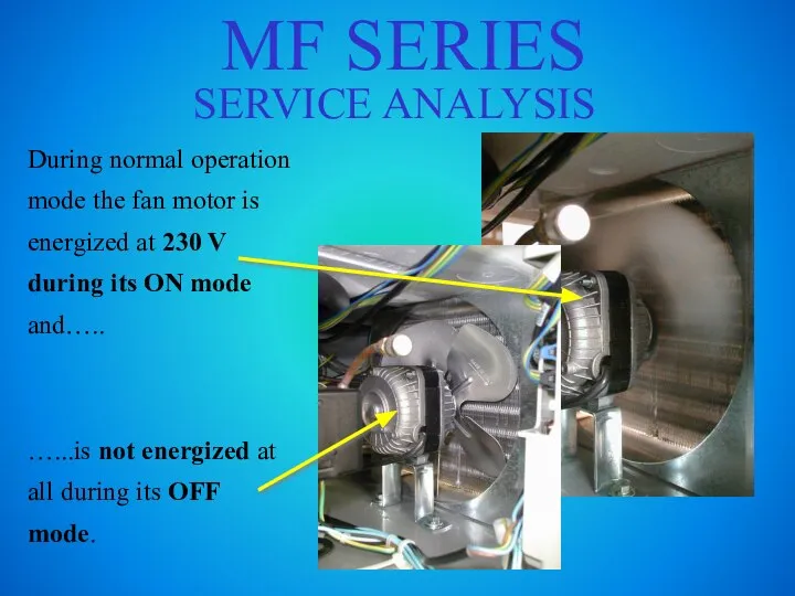 MF SERIES SERVICE ANALYSIS During normal operation mode the fan motor is