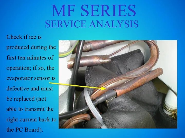 MF SERIES SERVICE ANALYSIS Check if ice is produced during the first