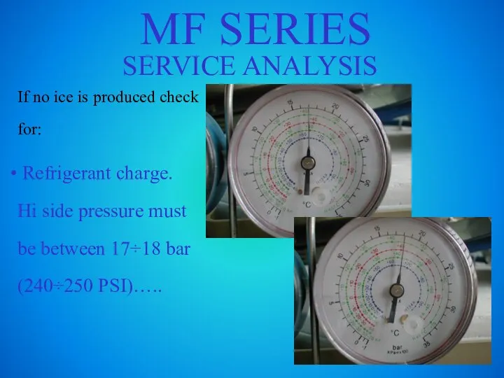 MF SERIES SERVICE ANALYSIS If no ice is produced check for: Refrigerant