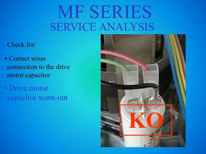 MF SERIES SERVICE ANALYSIS Check for: Correct wires connection to the drive