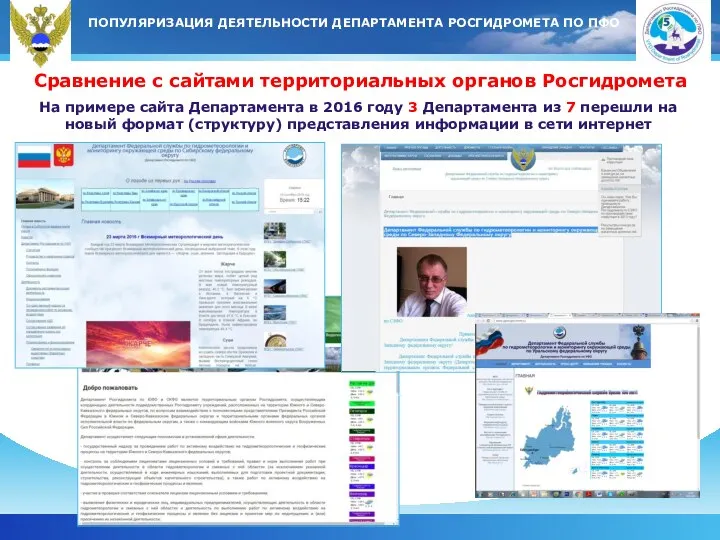 Сравнение с сайтами территориальных органов Росгидромета На примере сайта Департамента в 2016