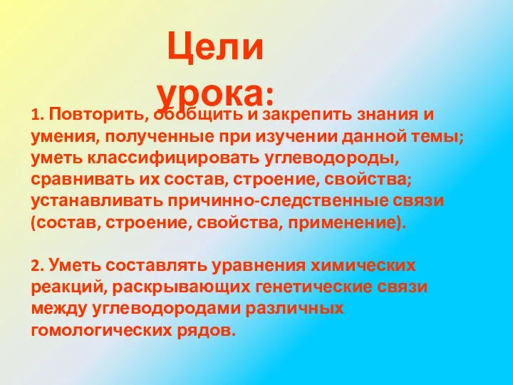 1. Повторить, обобщить и закрепить знания и умения, полученные при изучении данной