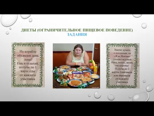 ДИЕТЫ (ОГРАНИЧИТЕЛЬНОЕ ПИЩЕВОЕ ПОВЕДЕНИЕ) ЗАДАНИЯ