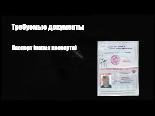 Требуемые документы Паспорт (копия паспорта)