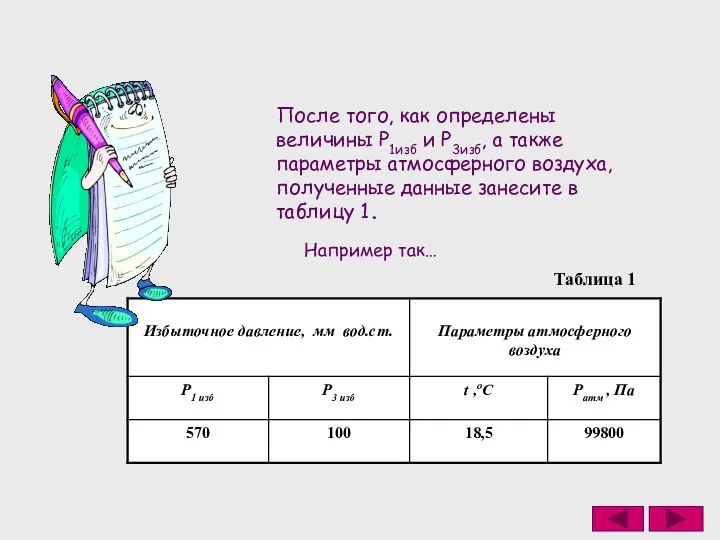 После того, как определены величины P1изб и P3изб, а также параметры атмосферного