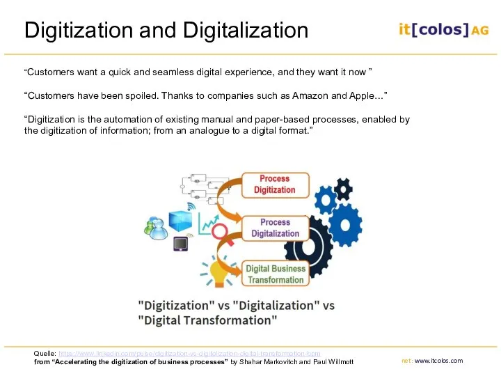 Digitization and Digitalization “Customers want a quick and seamless digital experience, and