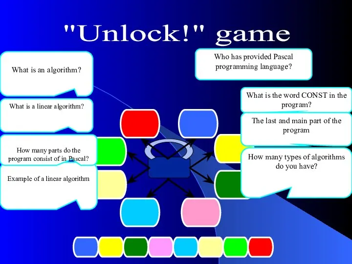 "Unlock!" game Who has provided Pascal programming language? What is the word