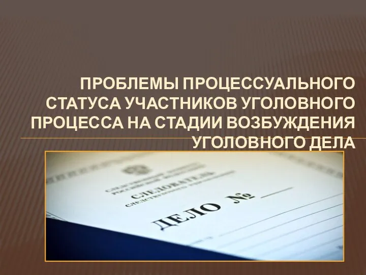 ПРОБЛЕМЫ ПРОЦЕССУАЛЬНОГО СТАТУСА УЧАСТНИКОВ УГОЛОВНОГО ПРОЦЕССА НА СТАДИИ ВОЗБУЖДЕНИЯ УГОЛОВНОГО ДЕЛА