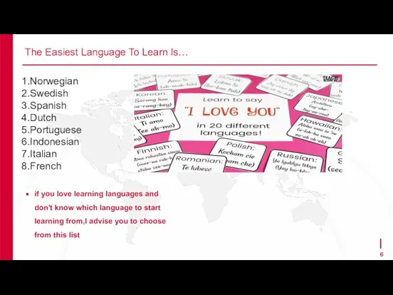 The Easiest Language To Learn Is… Norwegian Swedish Spanish Dutch Portuguese Indonesian