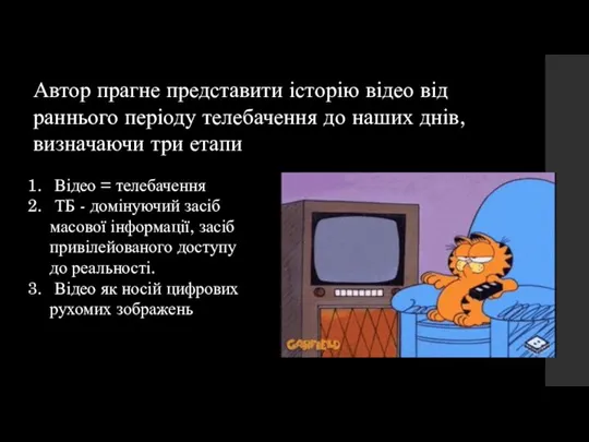 Автор прагне представити історію відео від раннього періоду телебачення до наших днів,