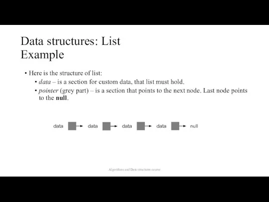 Data structures: List Example Algorithms and Data structures course null Here is